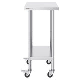 VEVOR Stainless Steel Work Table 24 X 18 X 38 Inch, With 4 Wheels, 3 Adjustable Height Levels, Heavy Duty Food Prep Worktable For Commercial Kitchen Restaurant, Silver