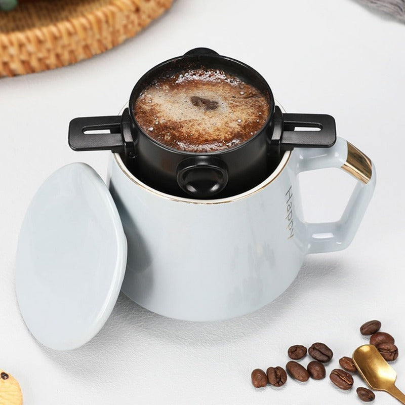 Stainless Steel Portable Coffee Filter Cup - Foldable, Hand-Flush Design with Ear Hook for Easy Hanging, No Paper Needed