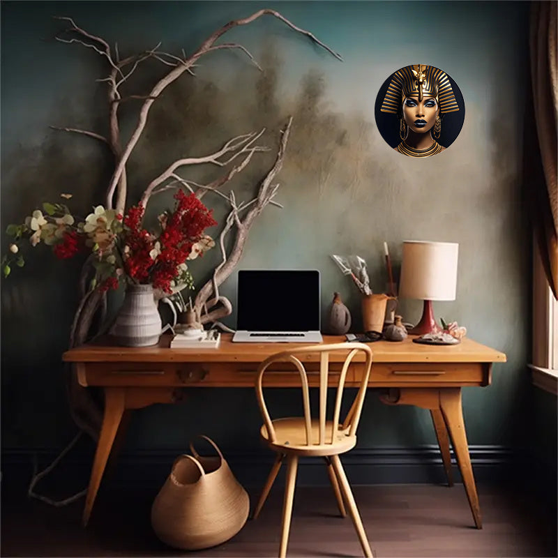 1pc Large 20x20cm Round Reusable Aluminum Metal Wall Art - Egyptian-Inspired Home Decor for Living Room, Coffee Shop, Office - Unique Wall Decoration with Reusable Design