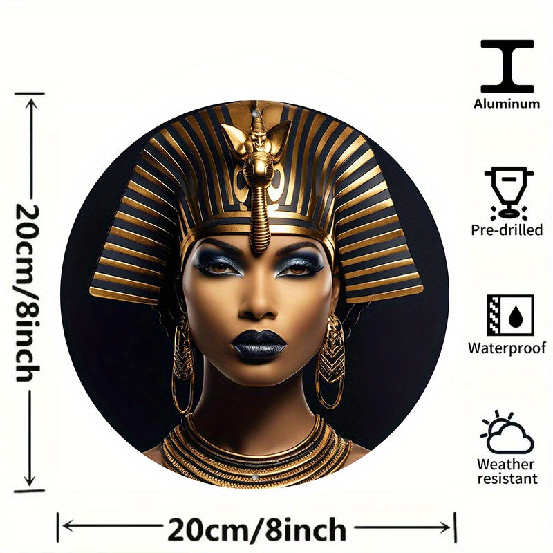 1pc Large 20x20cm Round Reusable Aluminum Metal Wall Art - Egyptian-Inspired Home Decor for Living Room, Coffee Shop, Office - Unique Wall Decoration with Reusable Design