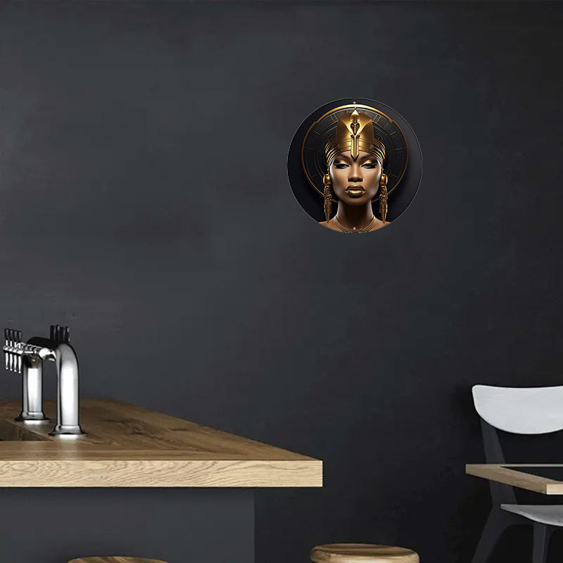 1pc 20X20cm Round Metal Aluminum Mark Egyptian Queen - Reusable Wall Decoration Art for Home, Living Room, Coffee Shop, Office - Durable, High-Quality, Unique Design