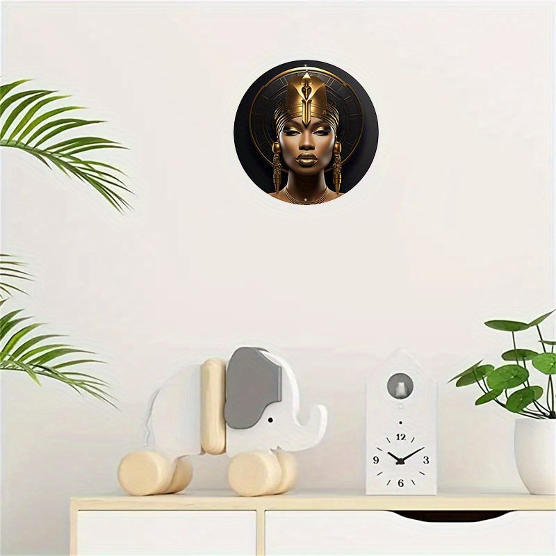1pc 20X20cm Round Metal Aluminum Mark Egyptian Queen - Reusable Wall Decoration Art for Home, Living Room, Coffee Shop, Office - Durable, High-Quality, Unique Design