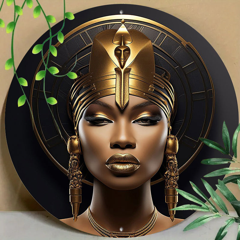 1pc 20X20cm Round Metal Aluminum Mark Egyptian Queen - Reusable Wall Decoration Art for Home, Living Room, Coffee Shop, Office - Durable, High-Quality, Unique Design