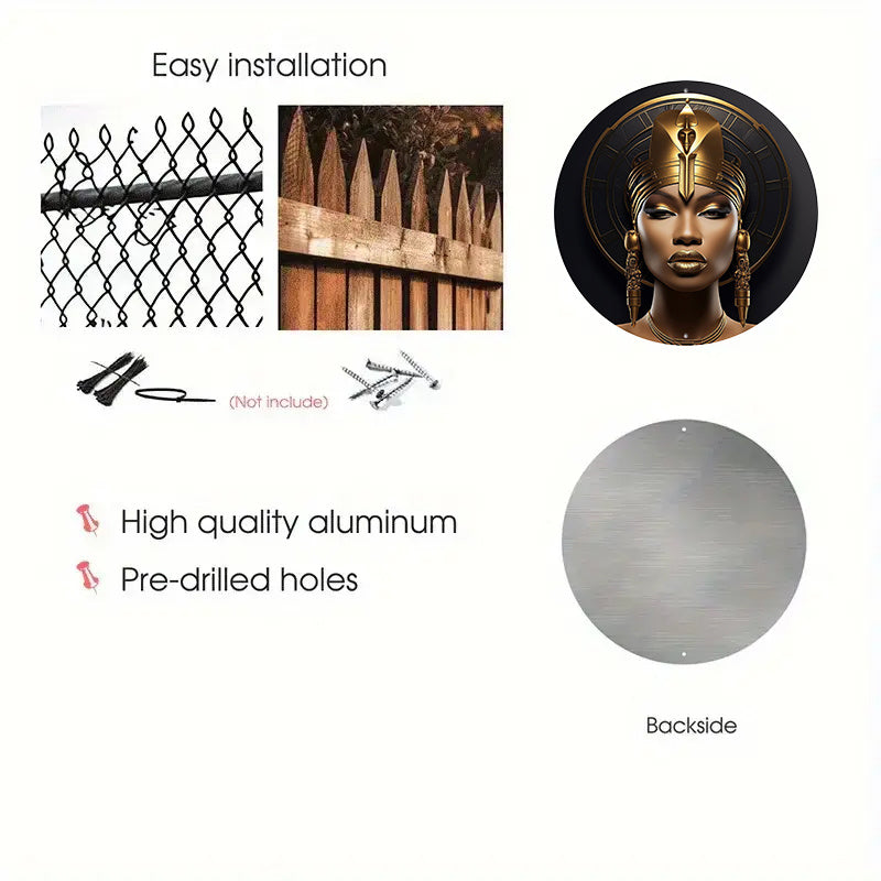 1pc 20X20cm Round Metal Aluminum Mark Egyptian Queen - Reusable Wall Decoration Art for Home, Living Room, Coffee Shop, Office - Durable, High-Quality, Unique Design