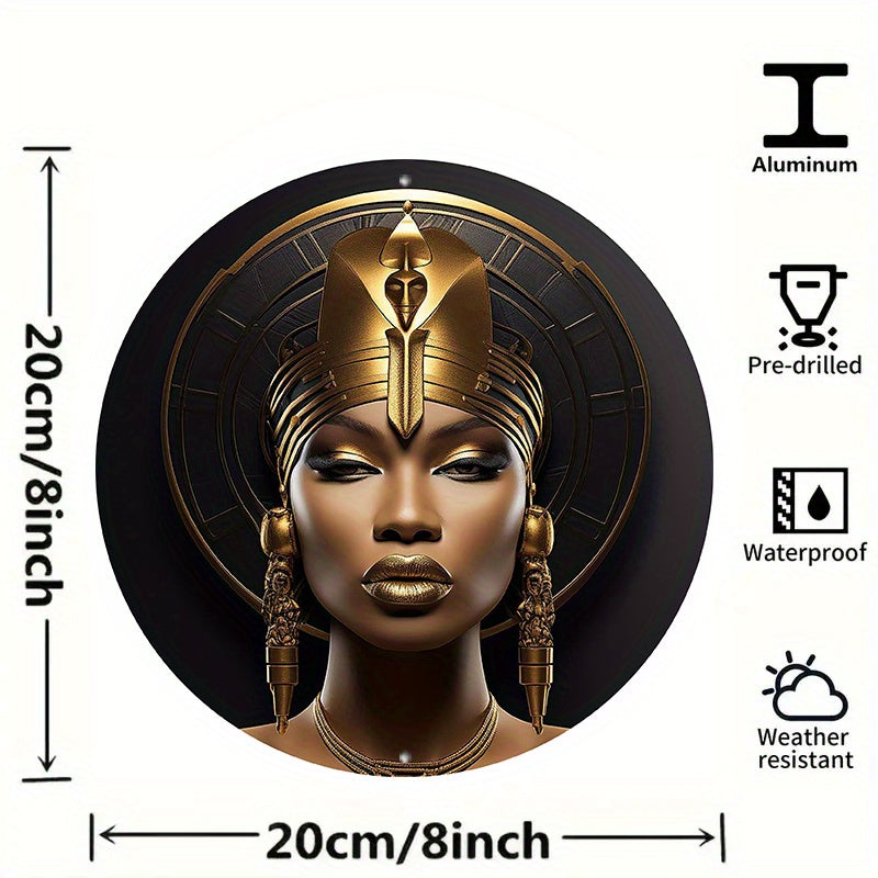 1pc 20X20cm Round Metal Aluminum Mark Egyptian Queen - Reusable Wall Decoration Art for Home, Living Room, Coffee Shop, Office - Durable, High-Quality, Unique Design