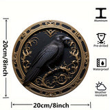 1pc 7.87X7.87inch Round Metal Aluminum Mark Gothic Raven For Home, Living Room, Coffee Shop, Wall Decoration Art