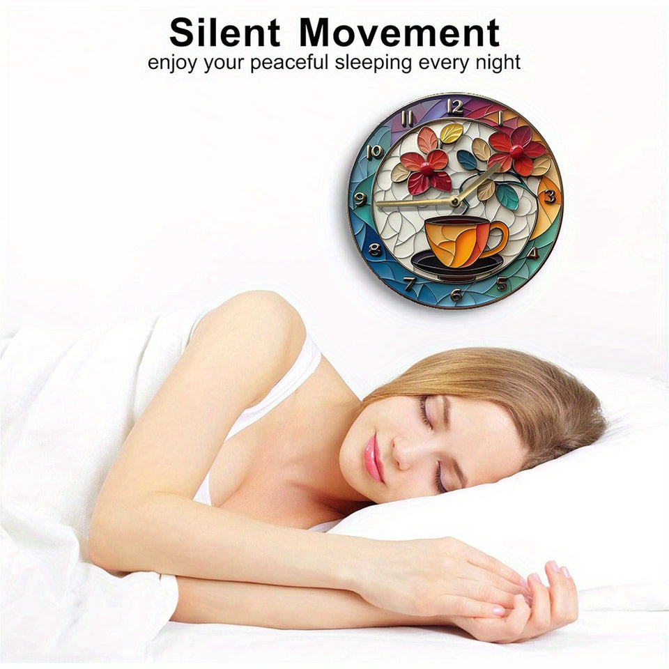 Silent 8X8" Aluminum Wall Clock With Coffee Theme - Perfect For Bedroom, Mother'S Day & Independence Day Decor