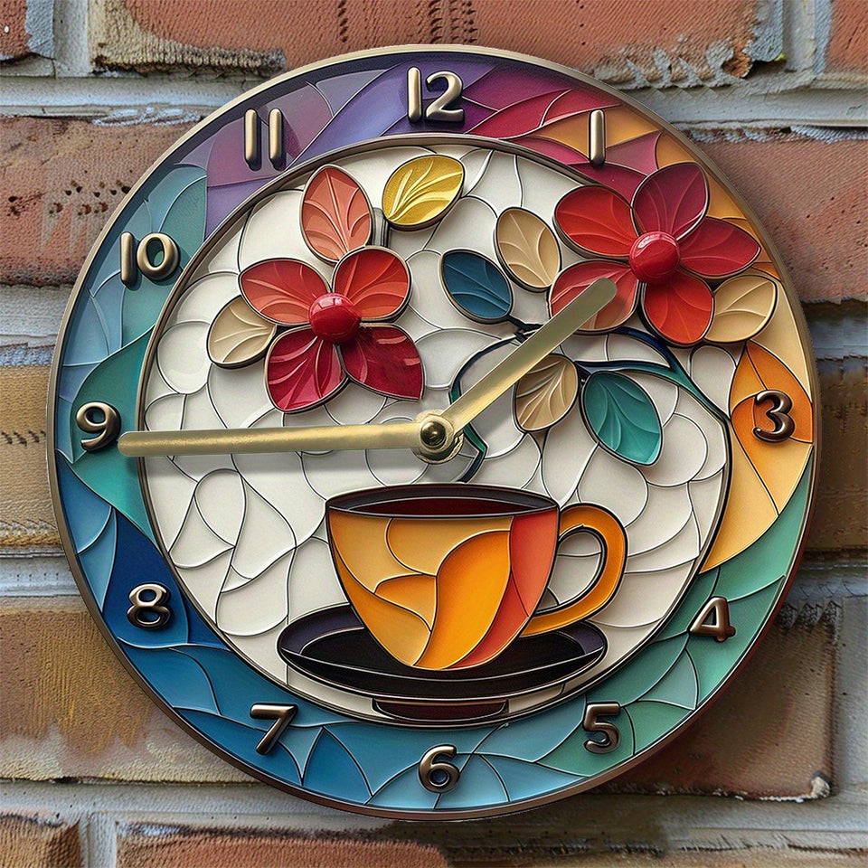 Silent 8X8" Aluminum Wall Clock With Coffee Theme - Perfect For Bedroom, Mother'S Day & Independence Day Decor