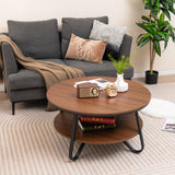 Costway 2-Tier Round Coffee Table with Wood Grain Finish & Heavy-duty Metal Frame
