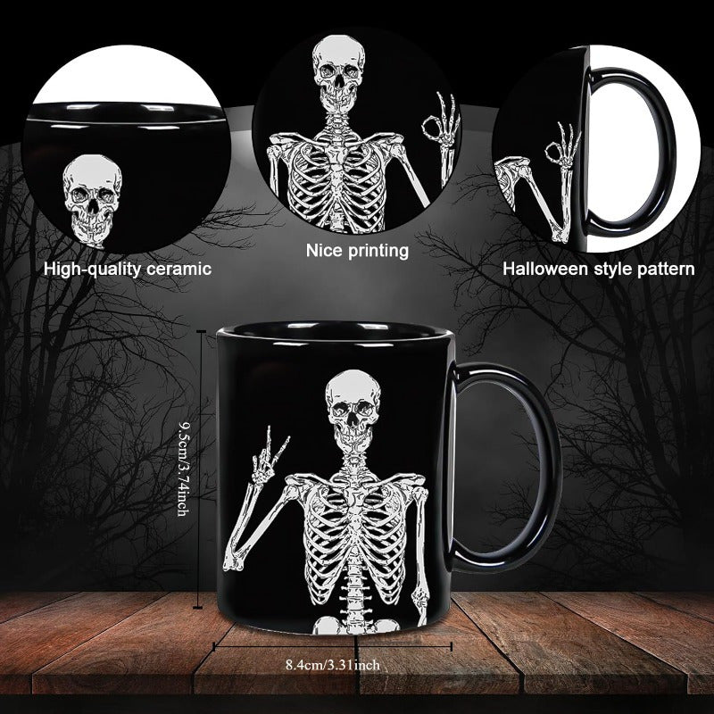 Skeleton-Themed Halloween Coffee Mug Set, 2pcs - 11Oz Ceramic Cups For Home, Office & School, Dishwasher Safe, Reusable