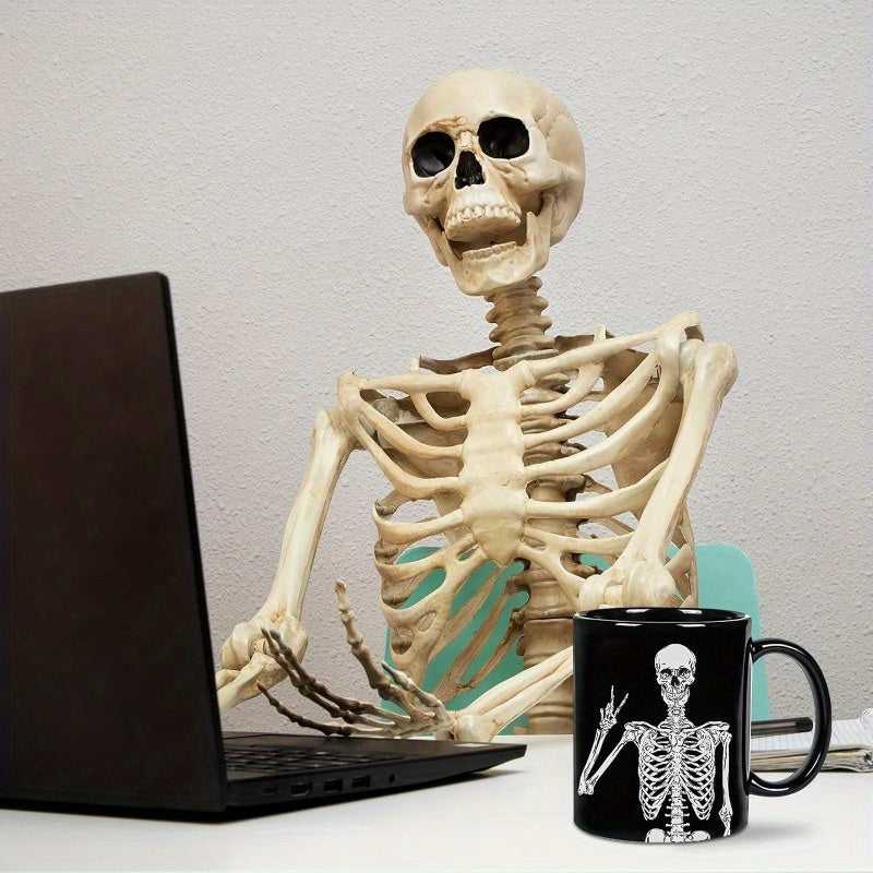 Skeleton-Themed Halloween Coffee Mug Set, 2pcs - 11Oz Ceramic Cups For Home, Office & School, Dishwasher Safe, Reusable