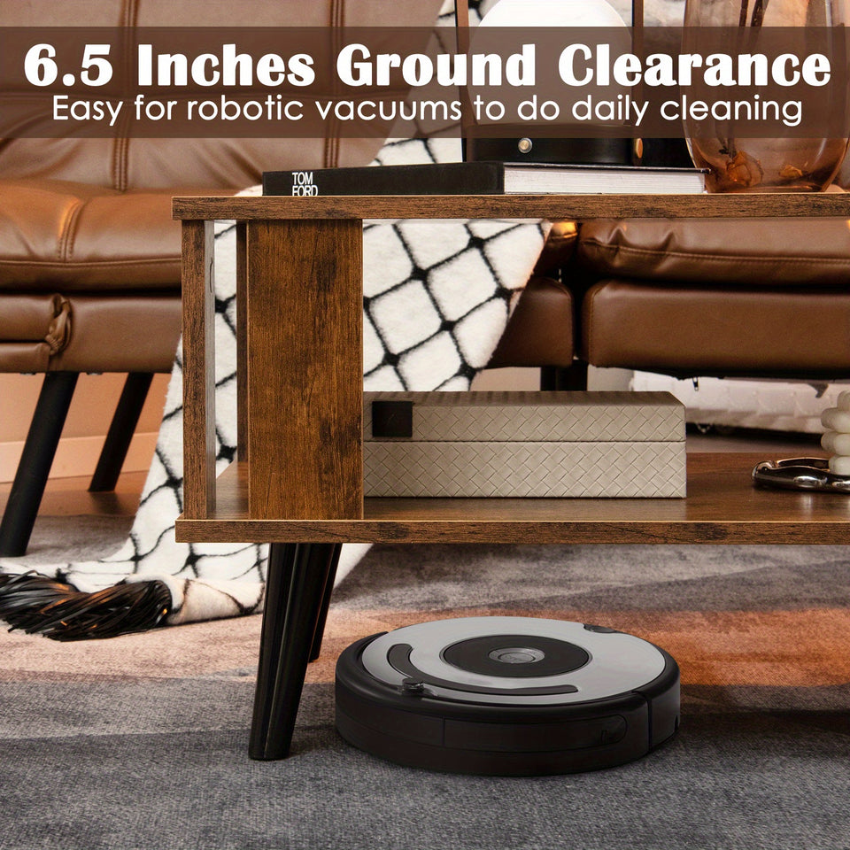 LIFEZEAL Coffee Table Retro Mid-Century Coffee Table W/ Storage Open Shelf Living Room