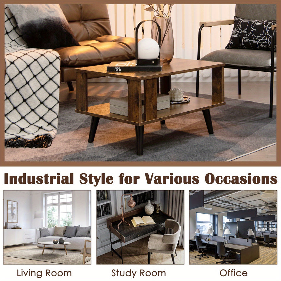 LIFEZEAL Coffee Table Retro Mid-Century Coffee Table W/ Storage Open Shelf Living Room