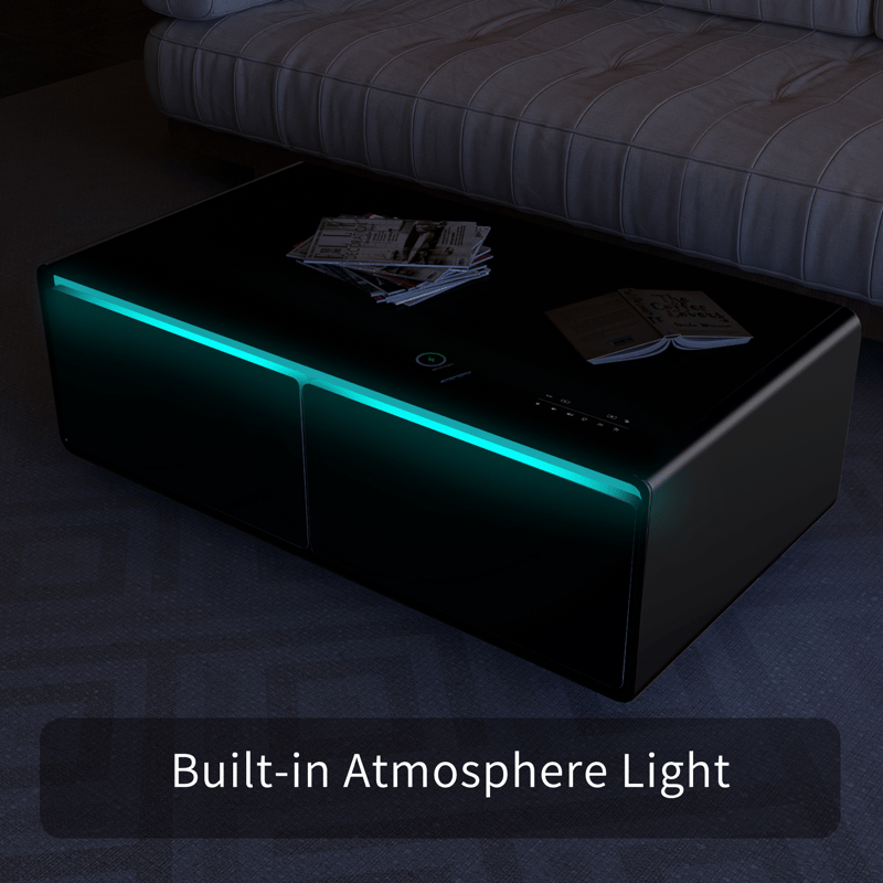 Smart Coffee Table Coffee Table with Built in Fridge Living Room Table with Touch Control Panel Smart Refrigerator Table with Power Socket 15W Cordless Charging Smart Table Black One Size