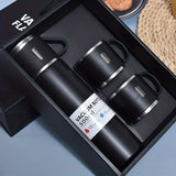 1set Stainless Steel Thermal Mug Set, 500ml/16.9oz Vacuum Insulated Water Flask with 3 Cups, Stainless Steel Car Flask Holder for Coffee & Cold Drinks, Ideal for Back to School Supplies