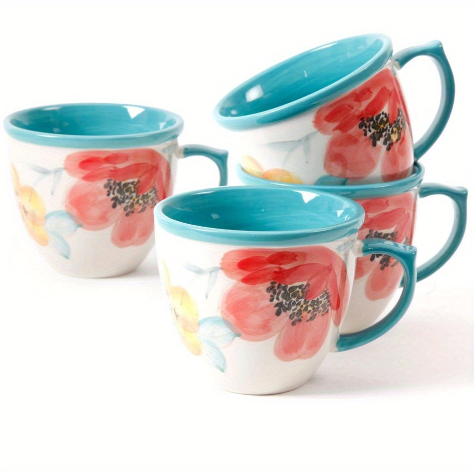 The Pioneer Woman Vintage Bloom Turquoise Cermaic 4-Piece 16-Ounce Coffee Mug Set