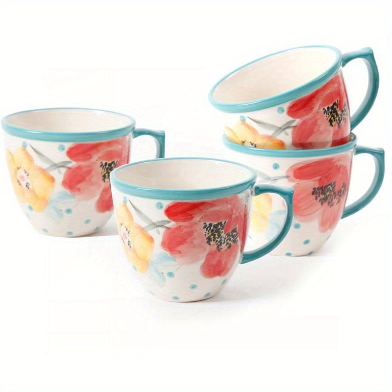 The Pioneer Woman Vintage Bloom Turquoise Cermaic 4-Piece 16-Ounce Coffee Mug Set