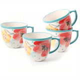 The Pioneer Woman Vintage Bloom Turquoise Cermaic 4-Piece 16-Ounce Coffee Mug Set