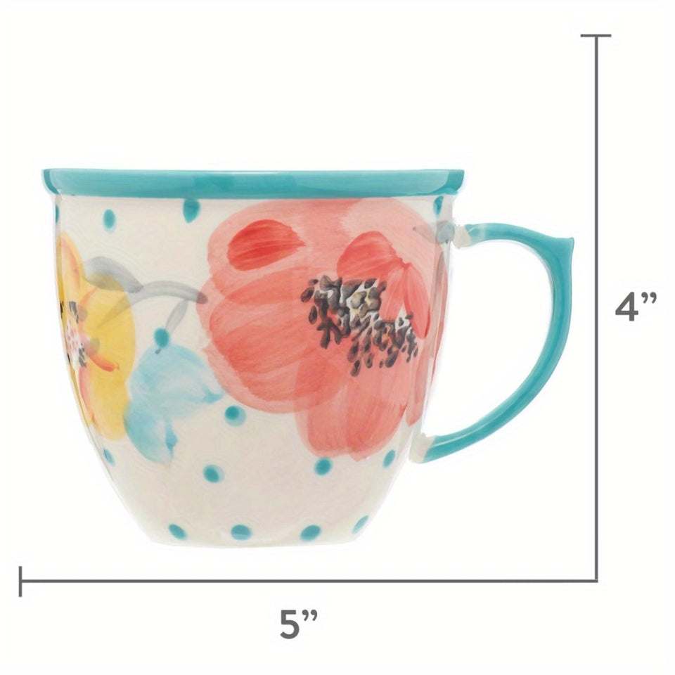 The Pioneer Woman Vintage Bloom Turquoise Cermaic 4-Piece 16-Ounce Coffee Mug Set