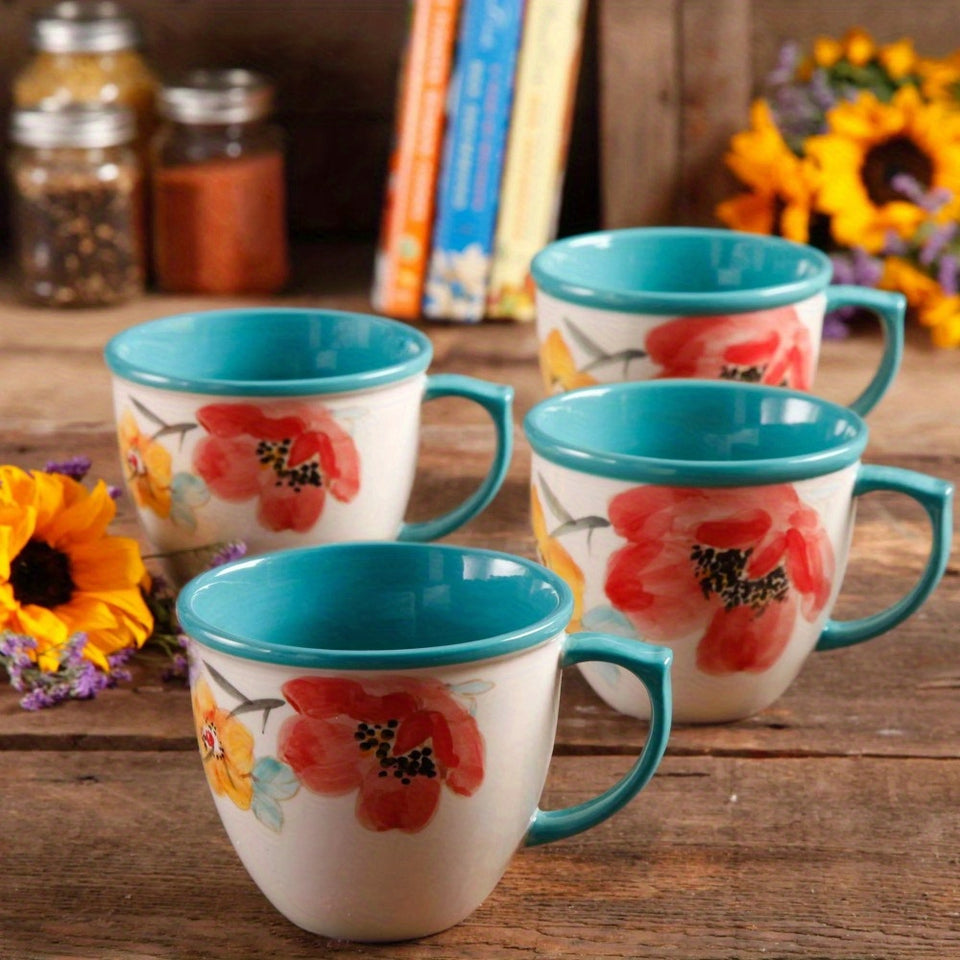 The Pioneer Woman Vintage Bloom Turquoise Cermaic 4-Piece 16-Ounce Coffee Mug Set