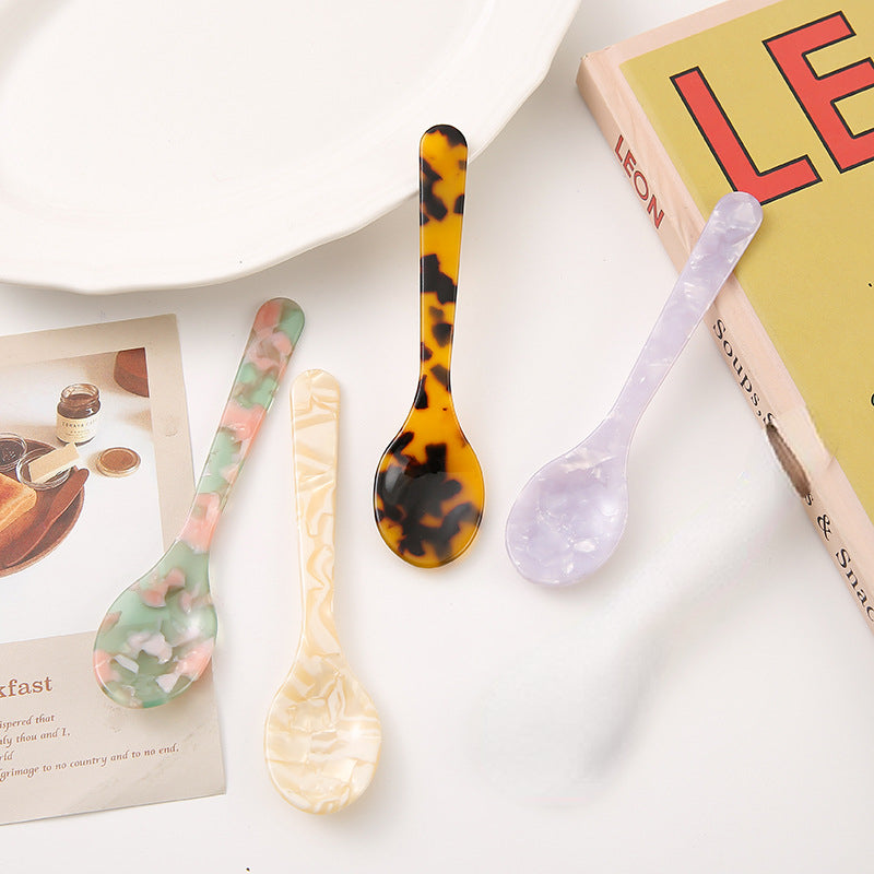 4-Pack Multifunctional Acrylic Spoons - Durable Plastic Handle Stirring and Serving Utensils for Dessert, Coffee, Caviar - Compact Kitchen and Dining Tableware