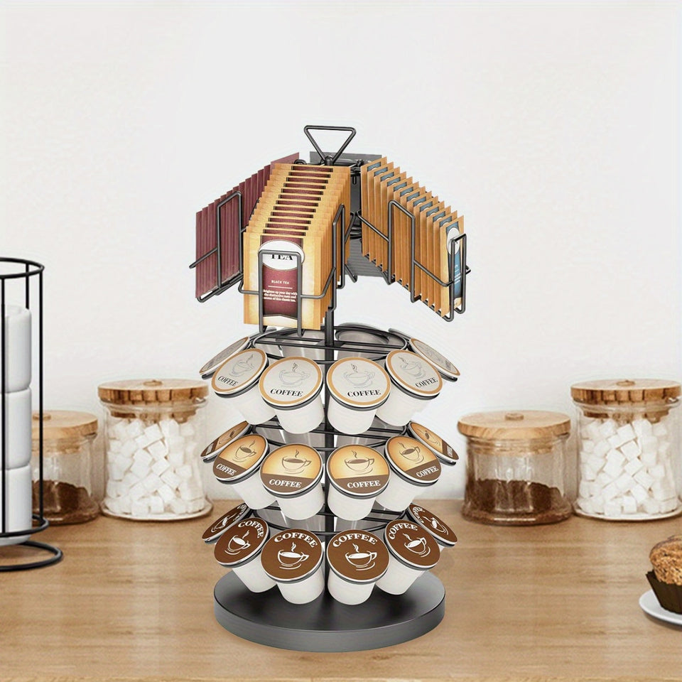 ULG K Cup & Tea Bag Holder, Spins 360-Degrees Storages 20/30 K-cups and 60 Tea Bags- Tea Organizer for Tea Bags & Coffee Pod Carousel Stand for Kitchen Office Countertop Coffee Bar or Coffee Station, Black