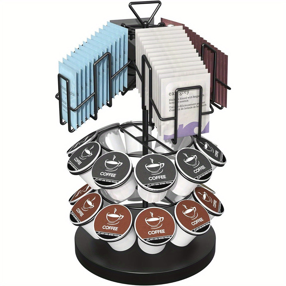 ULG K Cup & Tea Bag Holder, Spins 360-Degrees Storages 20/30 K-cups and 60 Tea Bags- Tea Organizer for Tea Bags & Coffee Pod Carousel Stand for Kitchen Office Countertop Coffee Bar or Coffee Station, Black