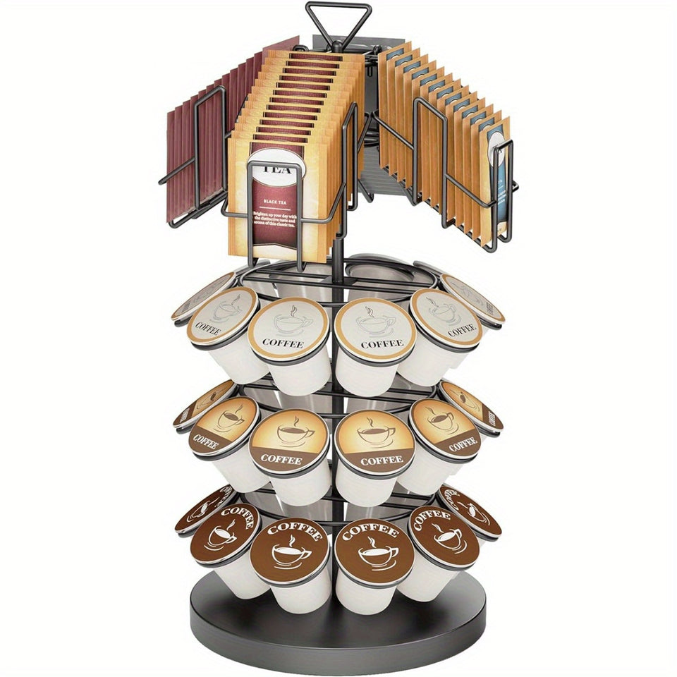 ULG K Cup & Tea Bag Holder, Spins 360-Degrees Storages 20/30 K-cups and 60 Tea Bags- Tea Organizer for Tea Bags & Coffee Pod Carousel Stand for Kitchen Office Countertop Coffee Bar or Coffee Station, Black