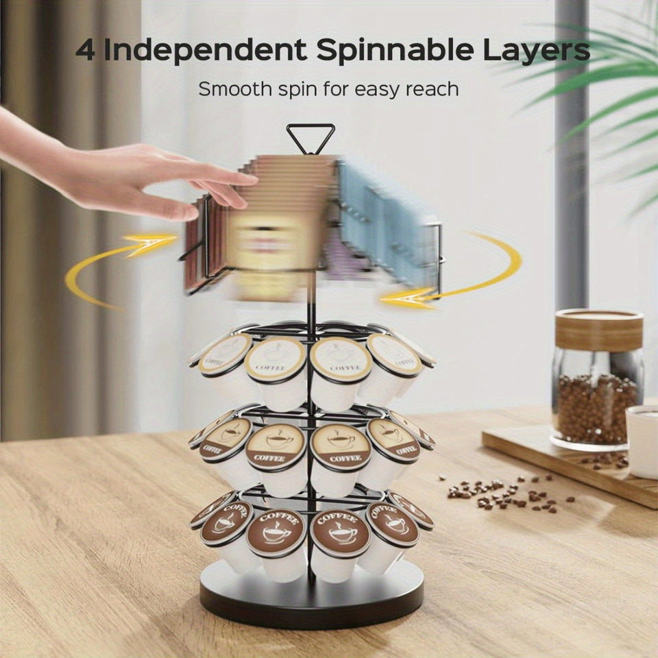 ULG K Cup & Tea Bag Holder, Spins 360-Degrees Storages 20/30 K-cups and 60 Tea Bags- Tea Organizer for Tea Bags & Coffee Pod Carousel Stand for Kitchen Office Countertop Coffee Bar or Coffee Station, Black