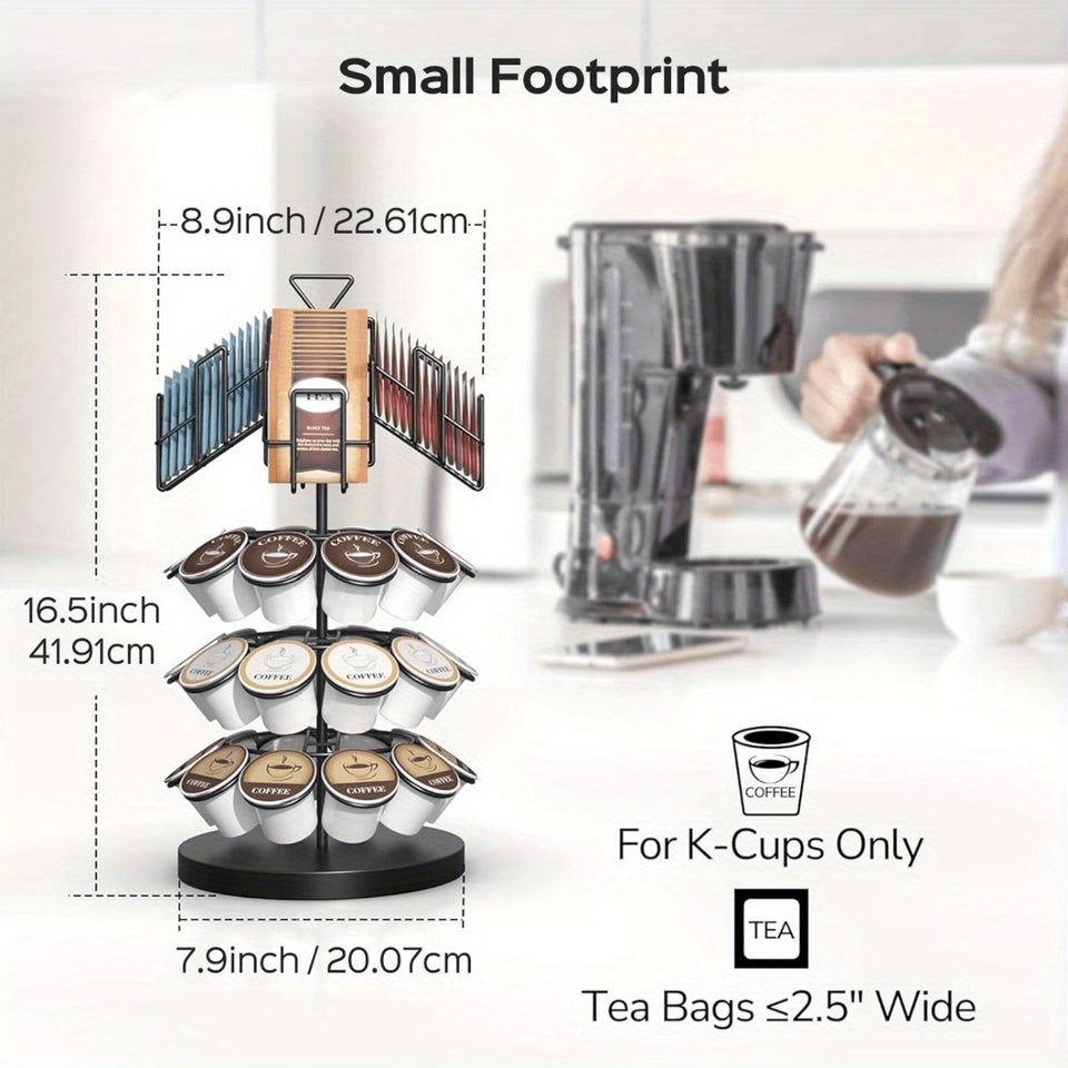 ULG K Cup & Tea Bag Holder, Spins 360-Degrees Storages 20/30 K-cups and 60 Tea Bags- Tea Organizer for Tea Bags & Coffee Pod Carousel Stand for Kitchen Office Countertop Coffee Bar or Coffee Station, Black