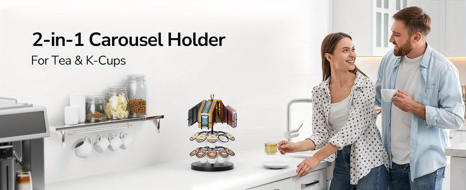 ULG K Cup & Tea Bag Holder, Spins 360-Degrees Storages 20/30 K-cups and 60 Tea Bags- Tea Organizer for Tea Bags & Coffee Pod Carousel Stand for Kitchen Office Countertop Coffee Bar or Coffee Station, Black