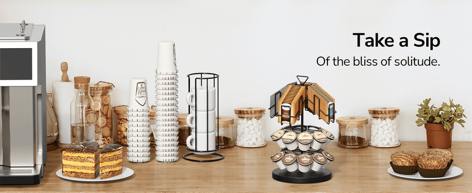 ULG K Cup & Tea Bag Holder, Spins 360-Degrees Storages 20/30 K-cups and 60 Tea Bags- Tea Organizer for Tea Bags & Coffee Pod Carousel Stand for Kitchen Office Countertop Coffee Bar or Coffee Station, Black