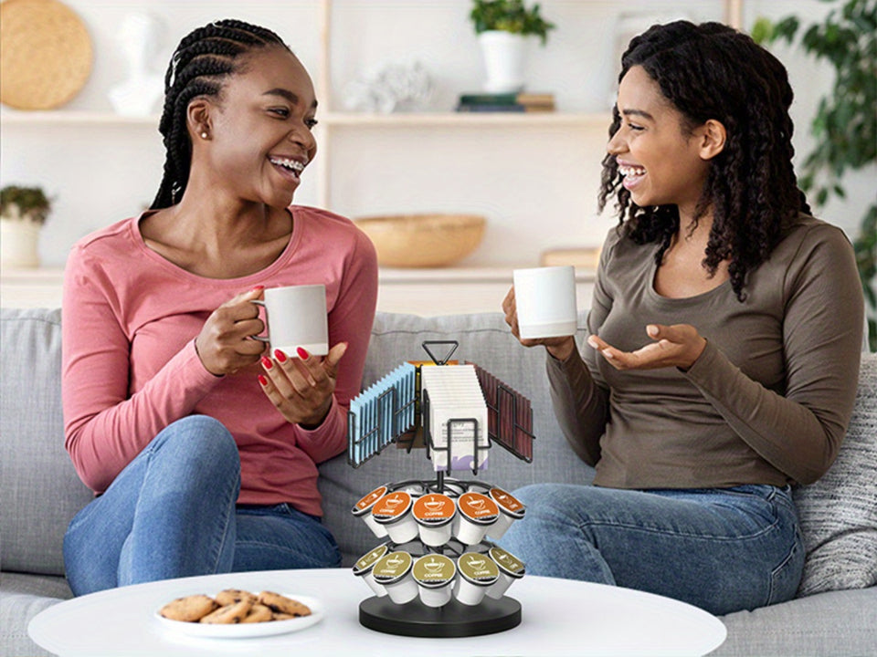 ULG K Cup & Tea Bag Holder, Spins 360-Degrees Storages 20/30 K-cups and 60 Tea Bags- Tea Organizer for Tea Bags & Coffee Pod Carousel Stand for Kitchen Office Countertop Coffee Bar or Coffee Station, Black