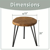 Outdoor Indoor Coffee Table, 19" Wooden Look Coffee Table, Concrete Outdoor Side Table, Modern Round Metal Coffee Table for Livingroom Bedroom, Garden, Backyard