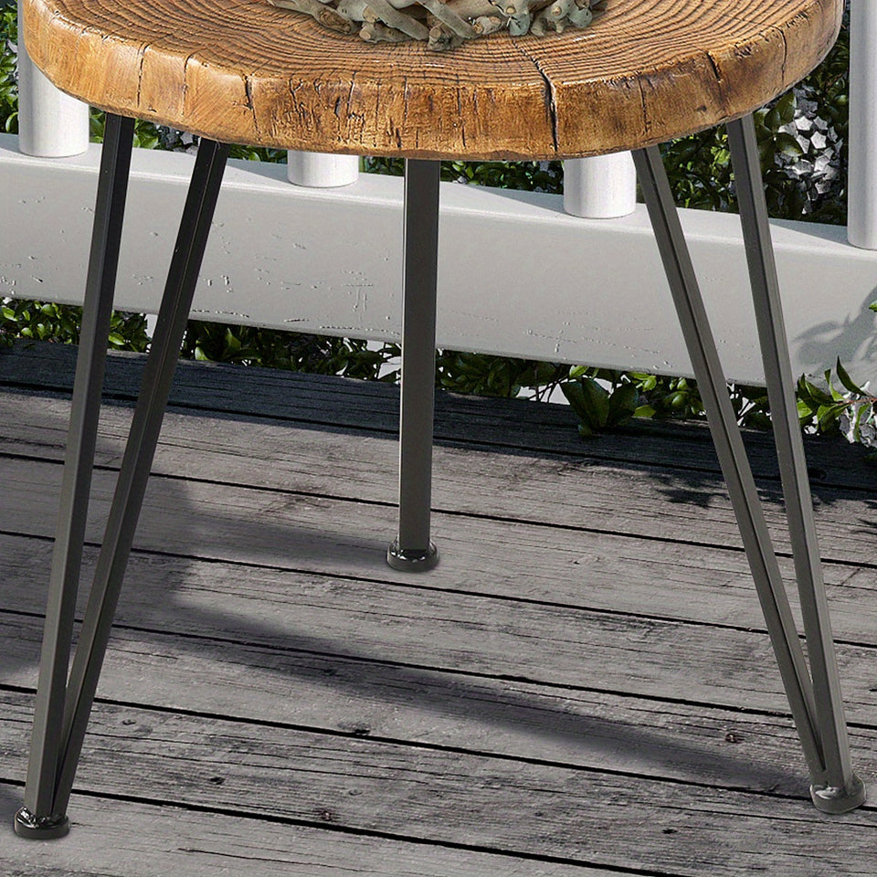 Outdoor Indoor Coffee Table, 19" Wooden Look Coffee Table, Concrete Outdoor Side Table, Modern Round Metal Coffee Table for Livingroom Bedroom, Garden, Backyard