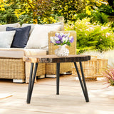 Outdoor Indoor Coffee Table, 19" Wooden Look Coffee Table, Concrete Outdoor Side Table, Modern Round Metal Coffee Table for Livingroom Bedroom, Garden, Backyard