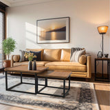 Set of 2 Modern Square Coffee Table Set for Living Room, Easy Assembly Nesting Coffee Tables, Walnut Color Circle End Side Table