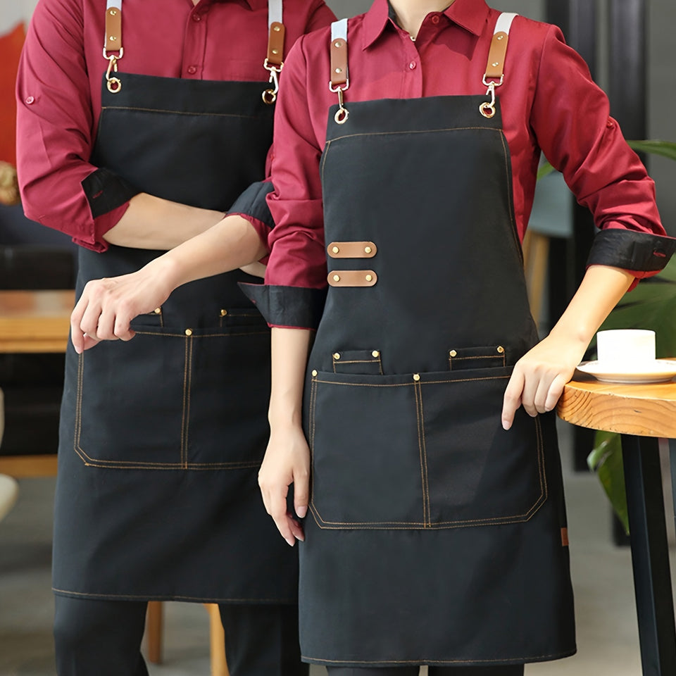 [Oil Resistant Unisex Apron Multi-Purpose] 1 piece waterproof and oil resistant apron with pockets - unisex apron - perfect for coffee bars, restaurants, and multi-purpose use