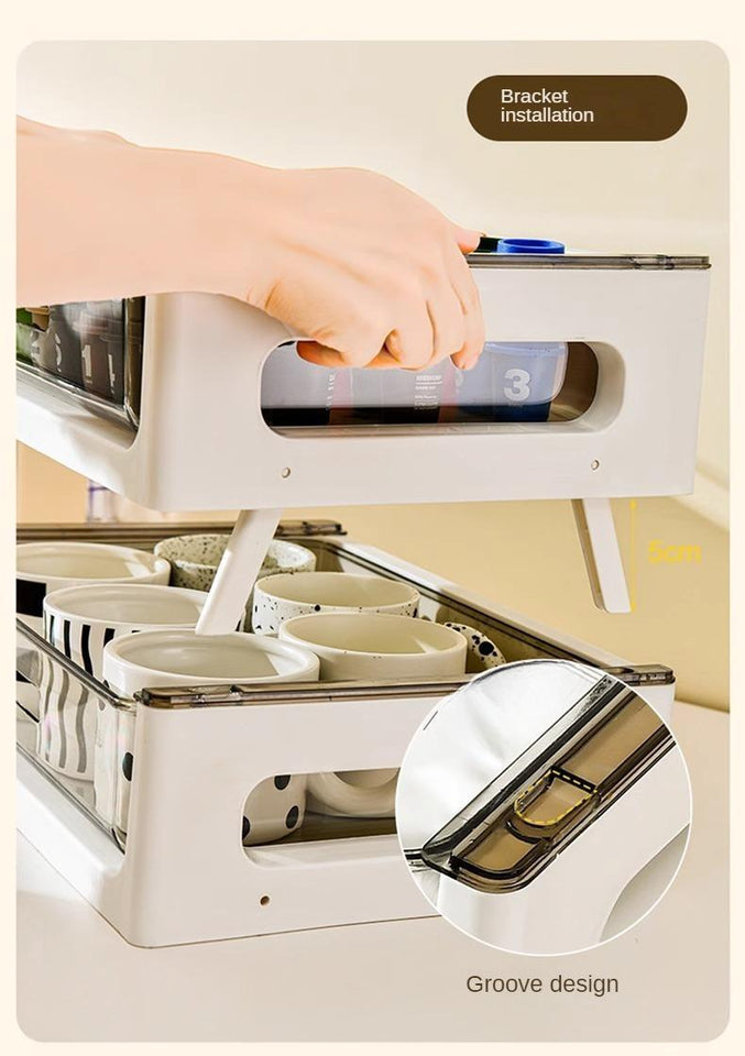 PVC Multi-Drawer Coffee Station Organizer: Cup and Snack Storage Rack with Tea Bag Compartment, Beverage Station Organizer, Kitchen Countertop Espresso Pod Holder