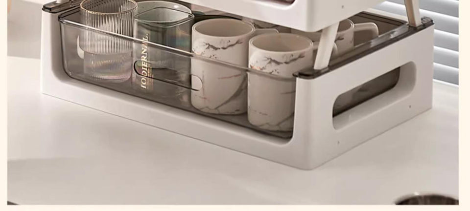 PVC Multi-Drawer Coffee Station Organizer: Cup and Snack Storage Rack with Tea Bag Compartment, Beverage Station Organizer, Kitchen Countertop Espresso Pod Holder