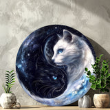 Charming Cat-Themed Aluminum Wall Sign - 8X8 Inch Round Wreath Decor For Home, Office, Kitchen & Coffee Shops - Perfect Gift For Holidays & Special Occasions