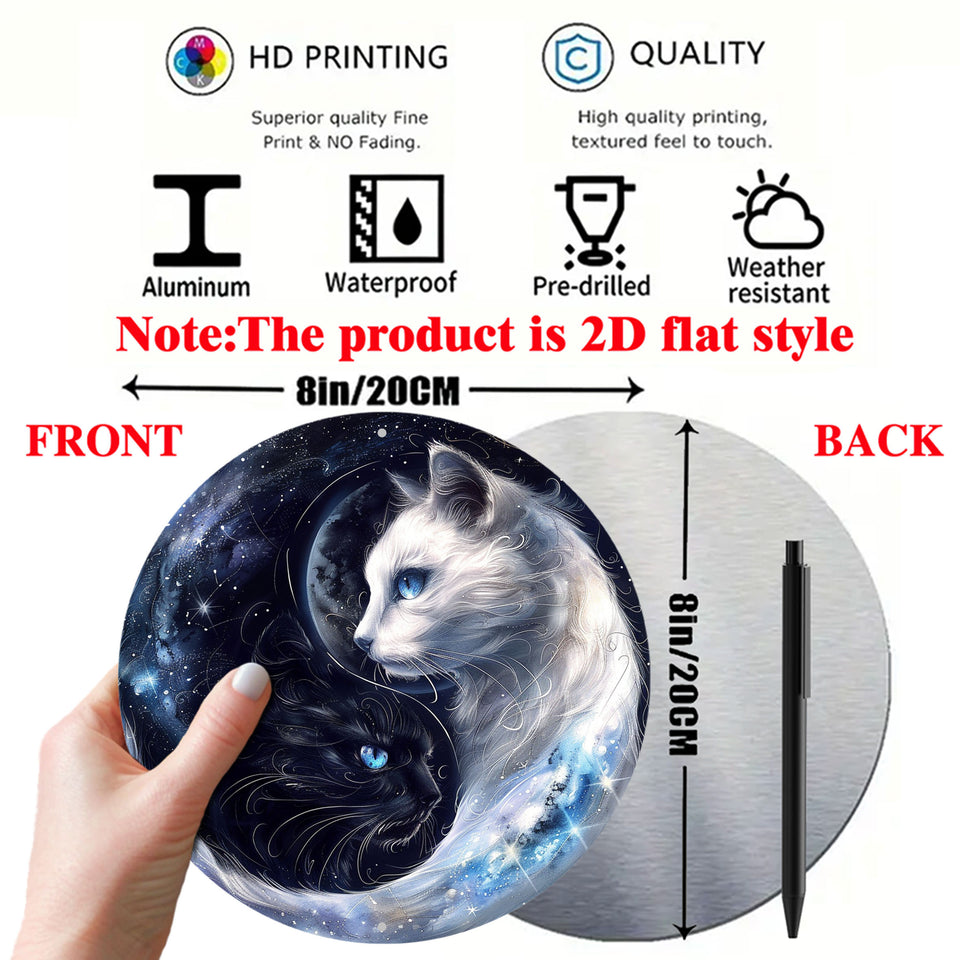 Charming Cat-Themed Aluminum Wall Sign - 8X8 Inch Round Wreath Decor For Home, Office, Kitchen & Coffee Shops - Perfect Gift For Holidays & Special Occasions