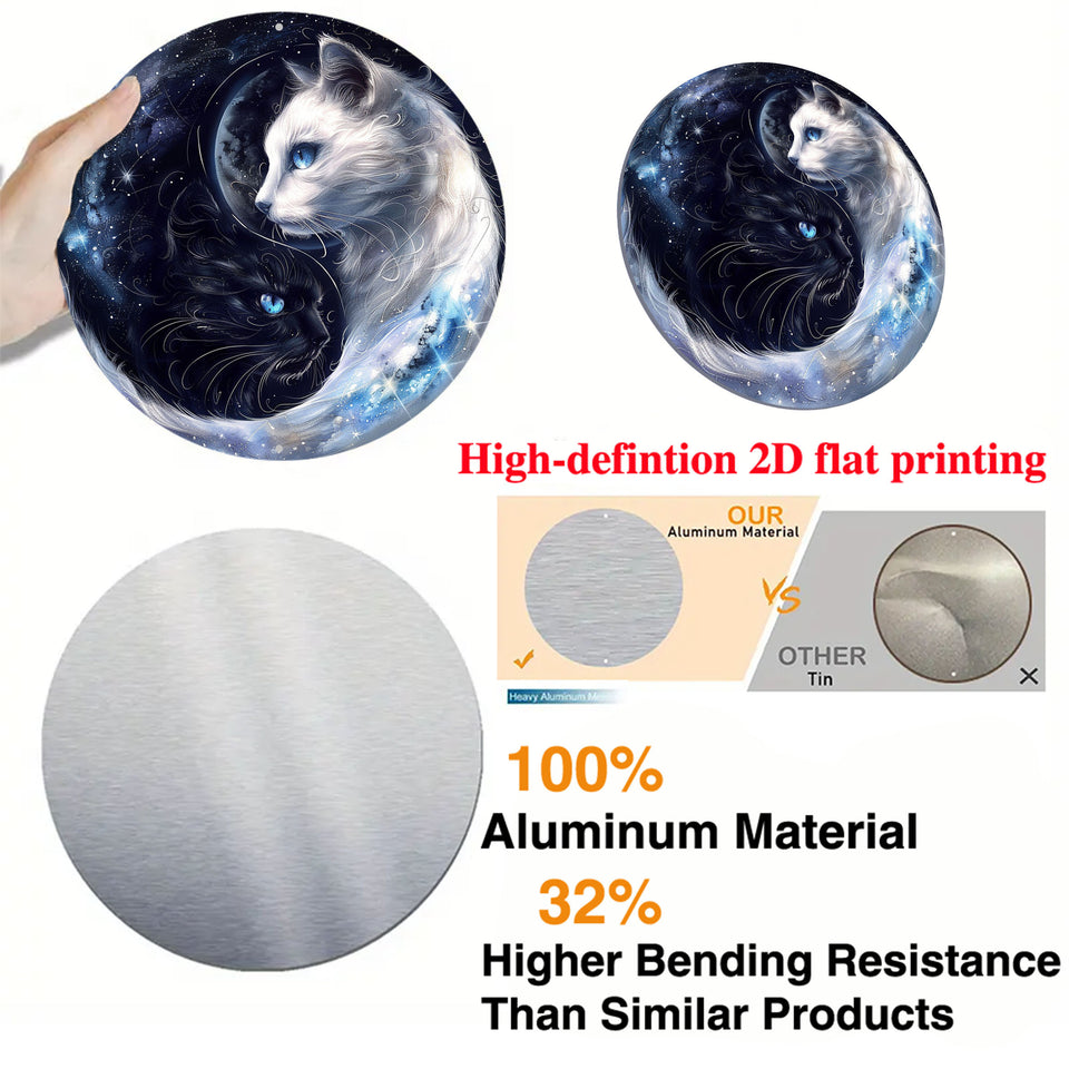 Charming Cat-Themed Aluminum Wall Sign - 8X8 Inch Round Wreath Decor For Home, Office, Kitchen & Coffee Shops - Perfect Gift For Holidays & Special Occasions