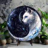 Charming Cat-Themed Aluminum Wall Sign - 8X8 Inch Round Wreath Decor For Home, Office, Kitchen & Coffee Shops - Perfect Gift For Holidays & Special Occasions
