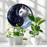 Charming Cat-Themed Aluminum Wall Sign - 8X8 Inch Round Wreath Decor For Home, Office, Kitchen & Coffee Shops - Perfect Gift For Holidays & Special Occasions