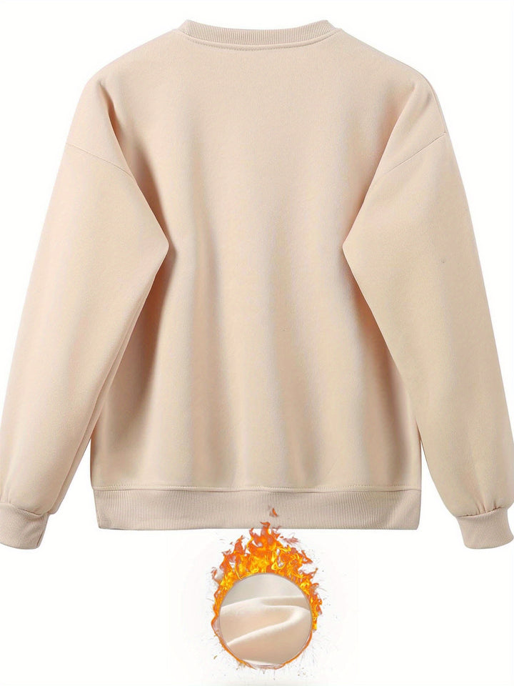 [100% Polyester Long Sleeve Sweatshirt] Casual Crew Neck Sweatshirt with Cute Cat in Coffee Cup Print - 100% Polyester Knit Fabric, Long Sleeve Pullover for All Seasons, Animal Pattern, Comfort Style Top for Women