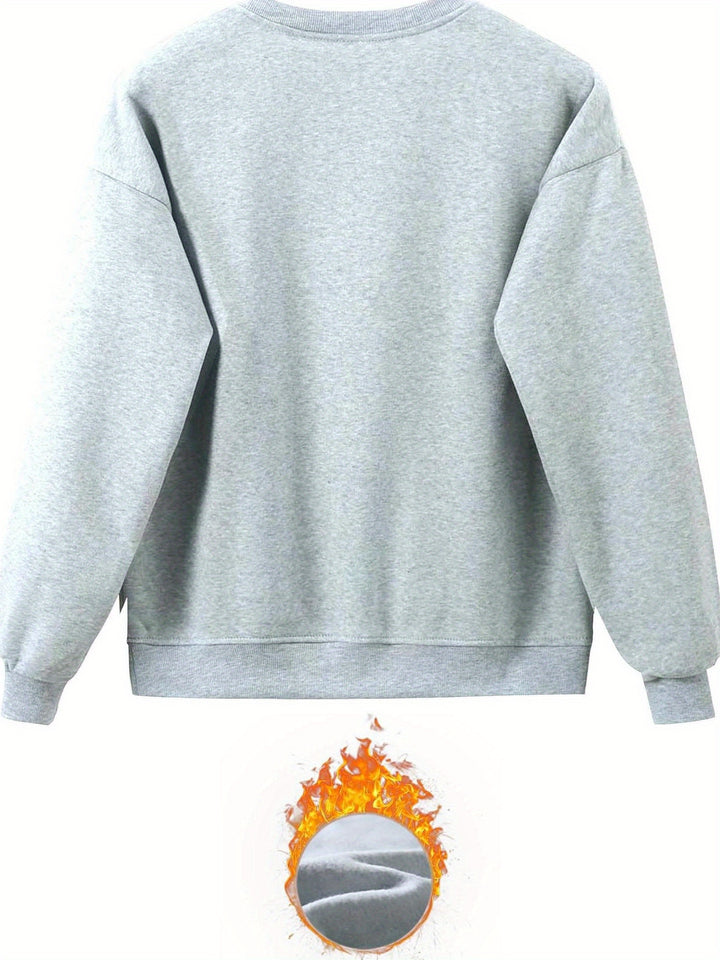 [100% Polyester Long Sleeve Sweatshirt] Casual Crew Neck Sweatshirt with Cute Cat in Coffee Cup Print - 100% Polyester Knit Fabric, Long Sleeve Pullover for All Seasons, Animal Pattern, Comfort Style Top for Women