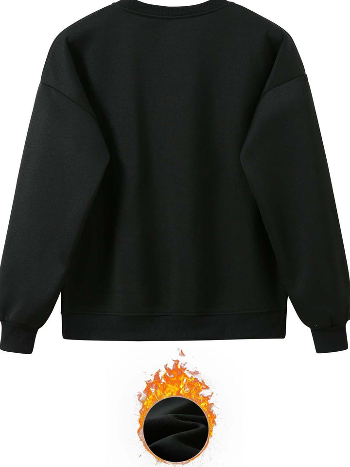 [100% Polyester Long Sleeve Sweatshirt] Casual Crew Neck Sweatshirt with Cute Cat in Coffee Cup Print - 100% Polyester Knit Fabric, Long Sleeve Pullover for All Seasons, Animal Pattern, Comfort Style Top for Women