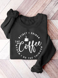 Women's Casual Crew Neck Sweatshirt with Coffee Graphic - Long Sleeve, Polyester Blend, Machine Washable - Perfect for Spring & Fall