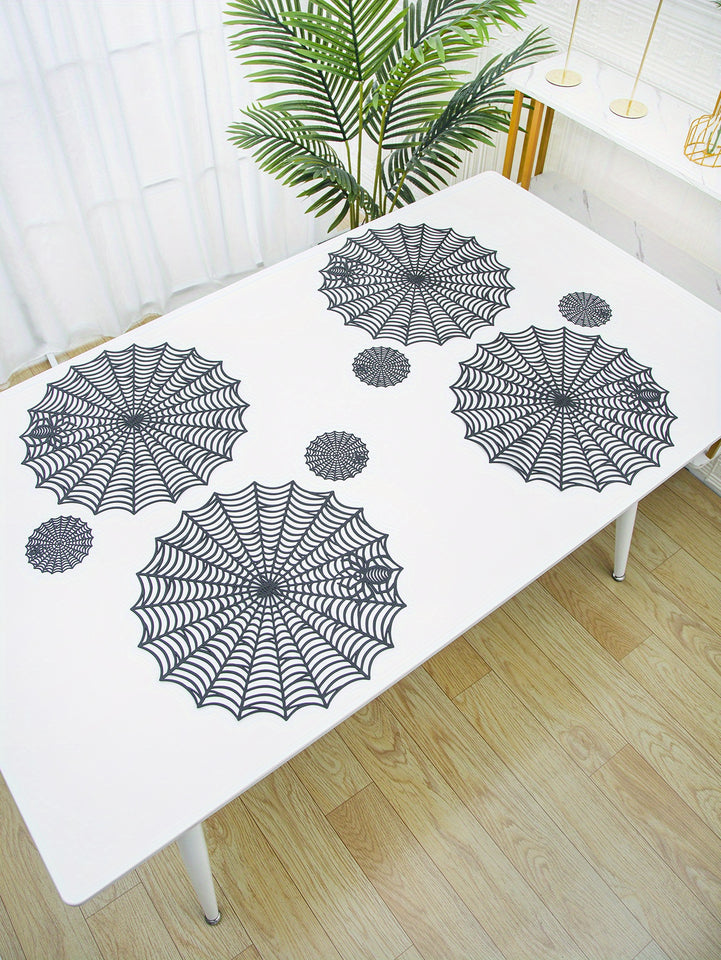 PVC Spider Web Placemats - 1pc Black Hollow Non-Slip Insulation Mat for Halloween Decor, Kitchen, Dining Table, Restaurant